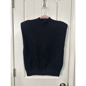 Grey Lab Black Mock Neck Shoulder Pad Knit Sweater Vest Small Sleeveless Top